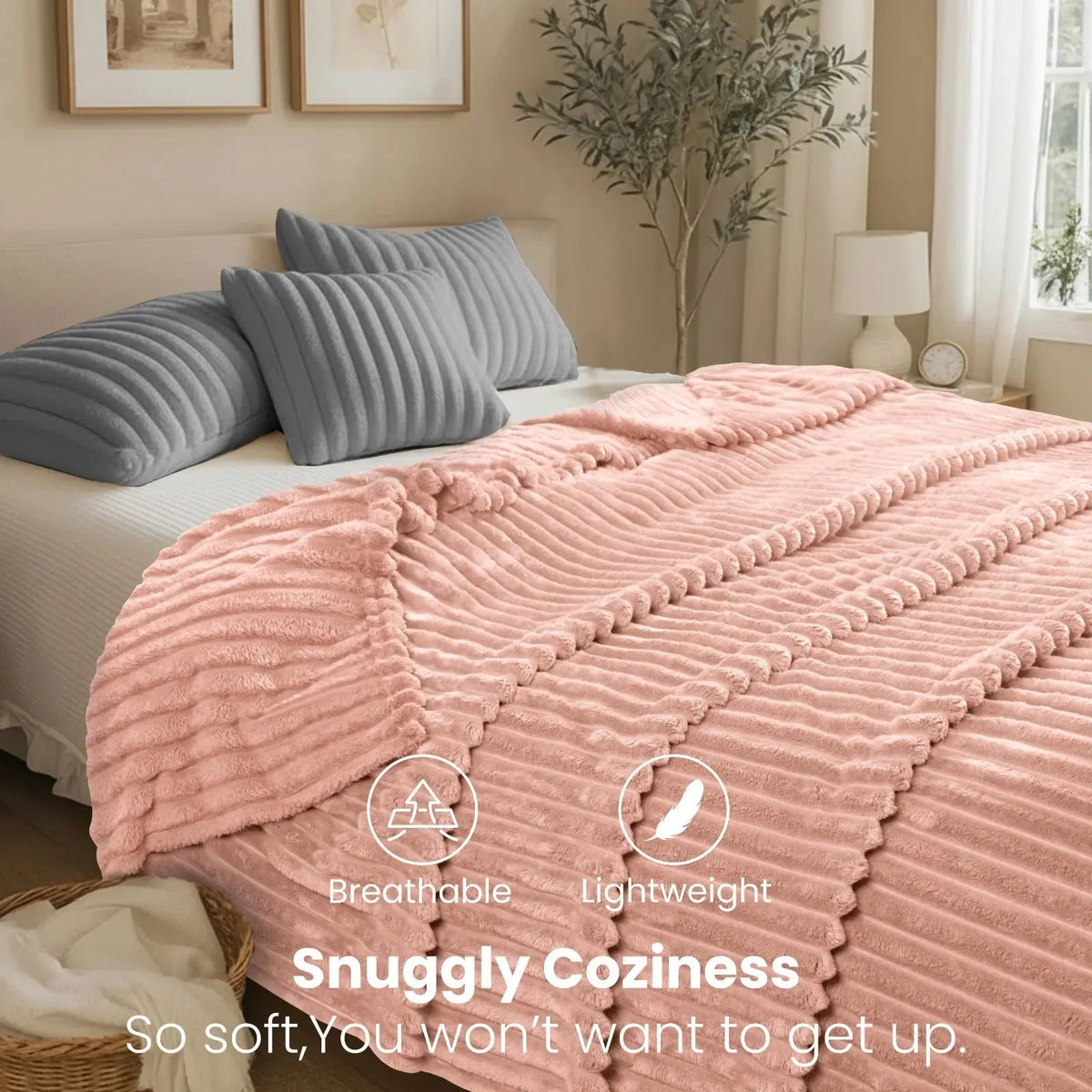 GentleSoft Cozy Blanket-Patio Furniture Decor | Classic Stripe Pattern | Ideal for Bed | Couch | Travel | Camping | All Seasons | Home Bedroom Decor