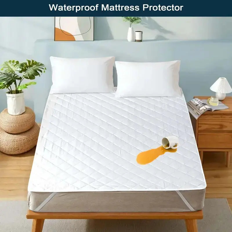 Quilted Polyester Mattress Protector - Waterproof, Embossed, Wrinkle-Resistant, Flat Weave, Breathable, Washable, Fluffable, Stretchable Anchor Bands, 16" Deep Cover, Durable Fit for Cal King, Twin XL & All Sizes, Bed Shield