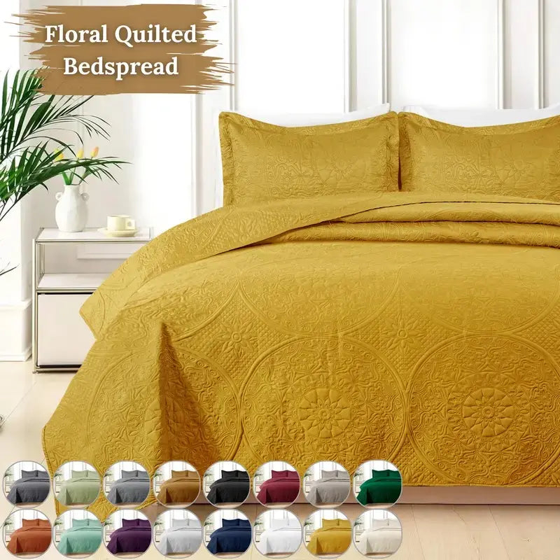 Lightweight Quilted Bedspreads – 3-Piece Oversized Bedspread with 2 Matching Pillow Shams