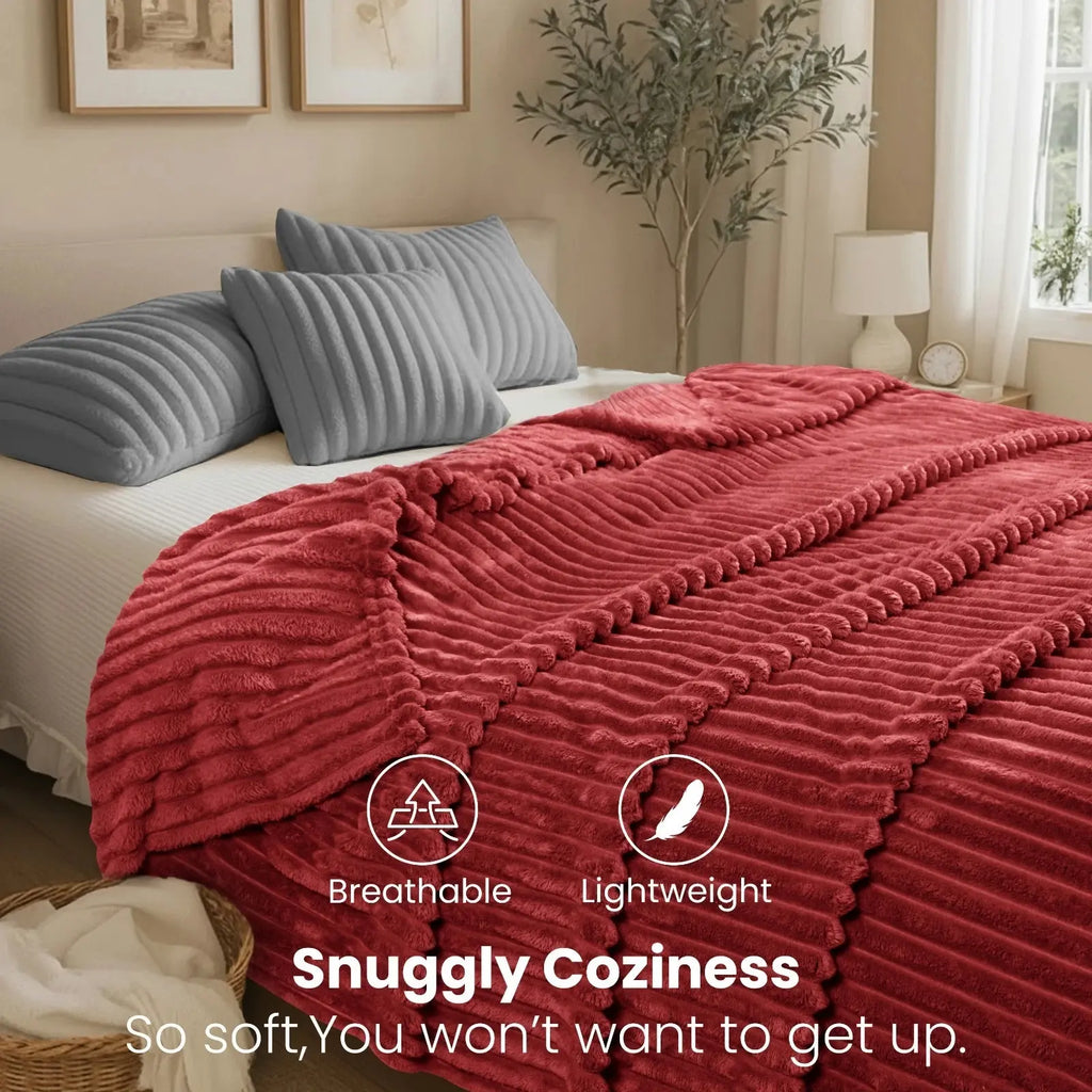 GentleSoft Cozy Blanket-Patio Furniture Decor | Classic Stripe Pattern | Ideal for Bed | Couch | Travel | Camping | All Seasons | Home Bedroom Decor