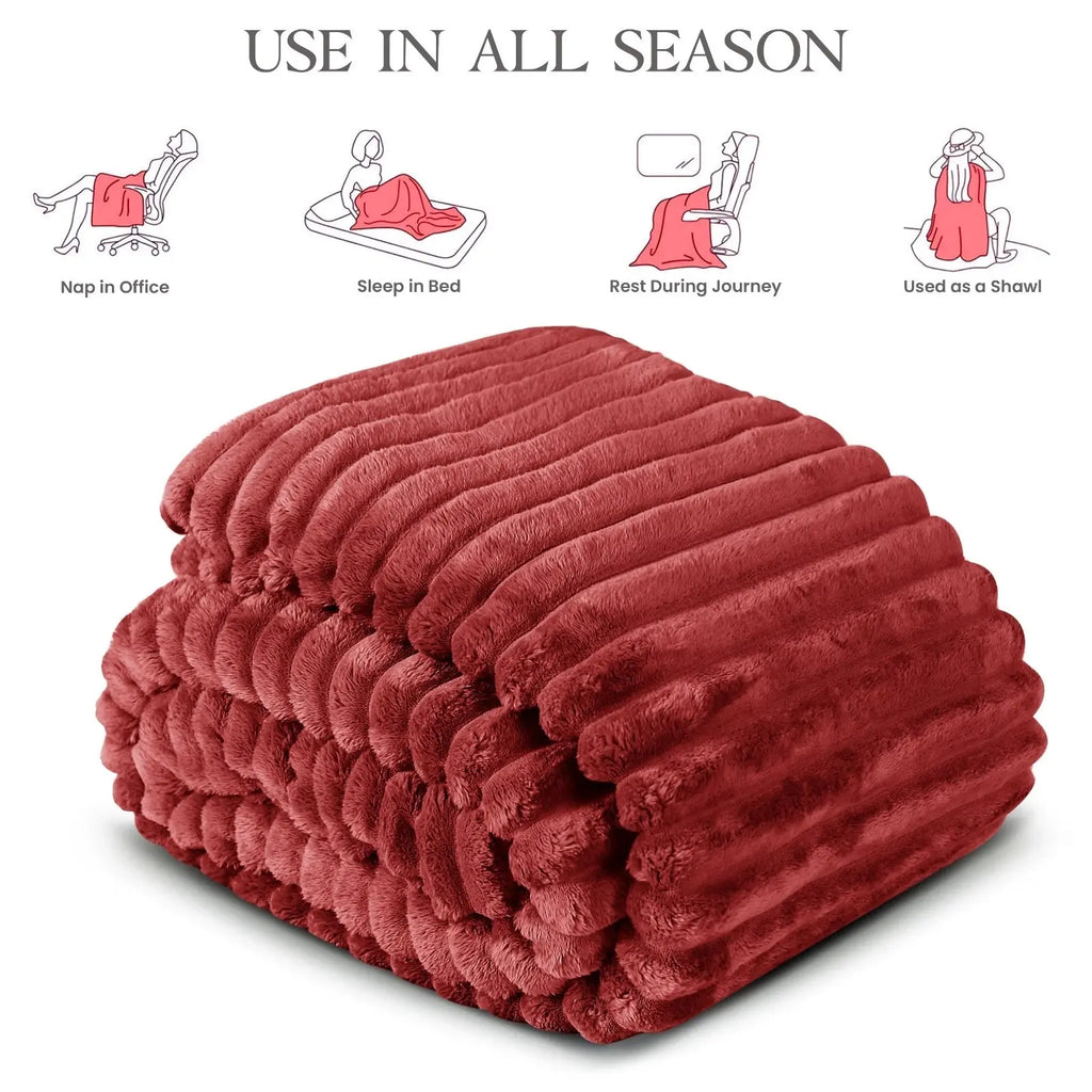 GentleSoft Cozy Blanket-Patio Furniture Decor | Classic Stripe Pattern | Ideal for Bed | Couch | Travel | Camping | All Seasons | Home Bedroom Decor