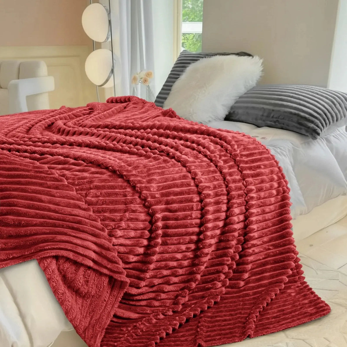 GentleSoft Cozy Blanket-Patio Furniture Decor | Classic Stripe Pattern | Ideal for Bed | Couch | Travel | Camping | All Seasons | Home Bedroom Decor