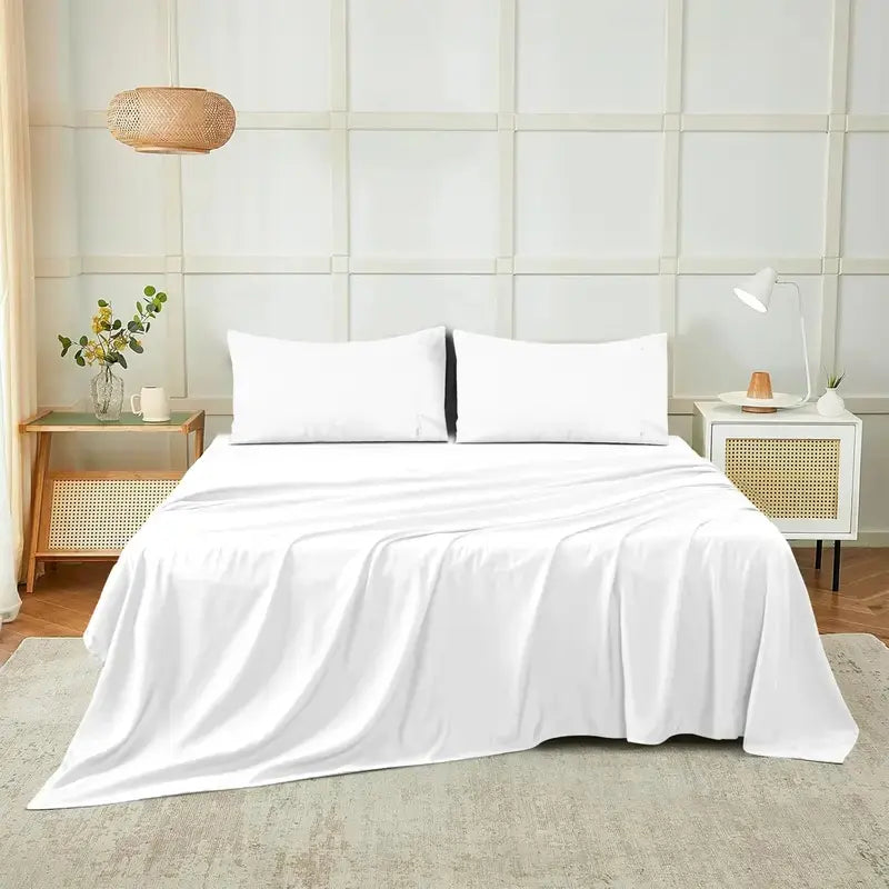 4 Piece Bed Sheets Set With Deep Pocket Fitted, Flat Sheet and Pillowcases Cooling Bedding Set Twin Full Queen King Sizes Soft bedding and soft