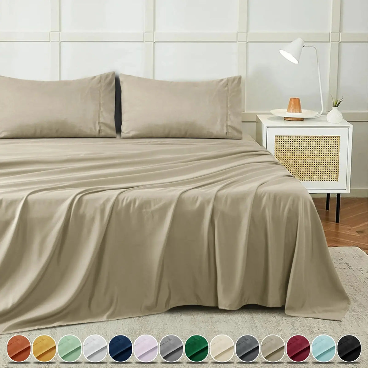 4 Piece Bed Sheets Set With Deep Pocket Fitted, Flat Sheet and Pillowcases Cooling Bedding Set Twin Full Queen King Sizes Soft bedding and soft