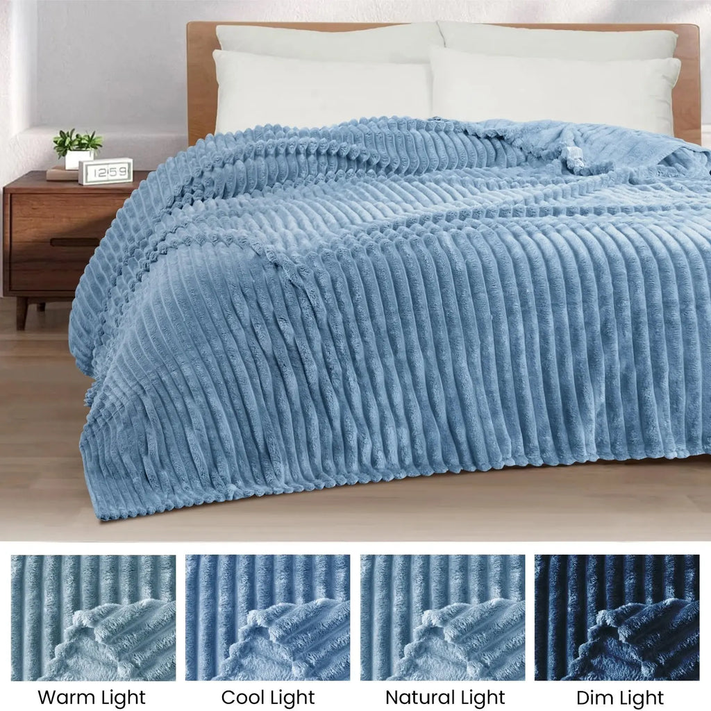 GentleSoft Cozy Blanket-Patio Furniture Decor | Classic Stripe Pattern | Ideal for Bed | Couch | Travel | Camping | All Seasons | Home Bedroom Decor