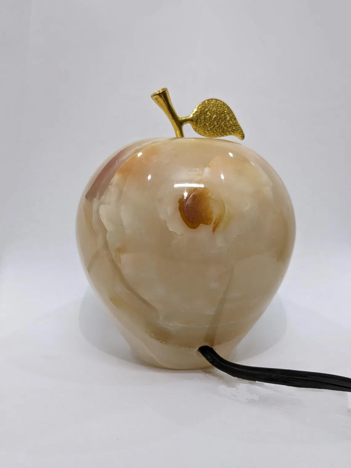 Natural Onyx Apple Lamp • Handmade Stone Desk Decor • Onyx Ornament • Teacher or Office Gift | FREE SHIPPING