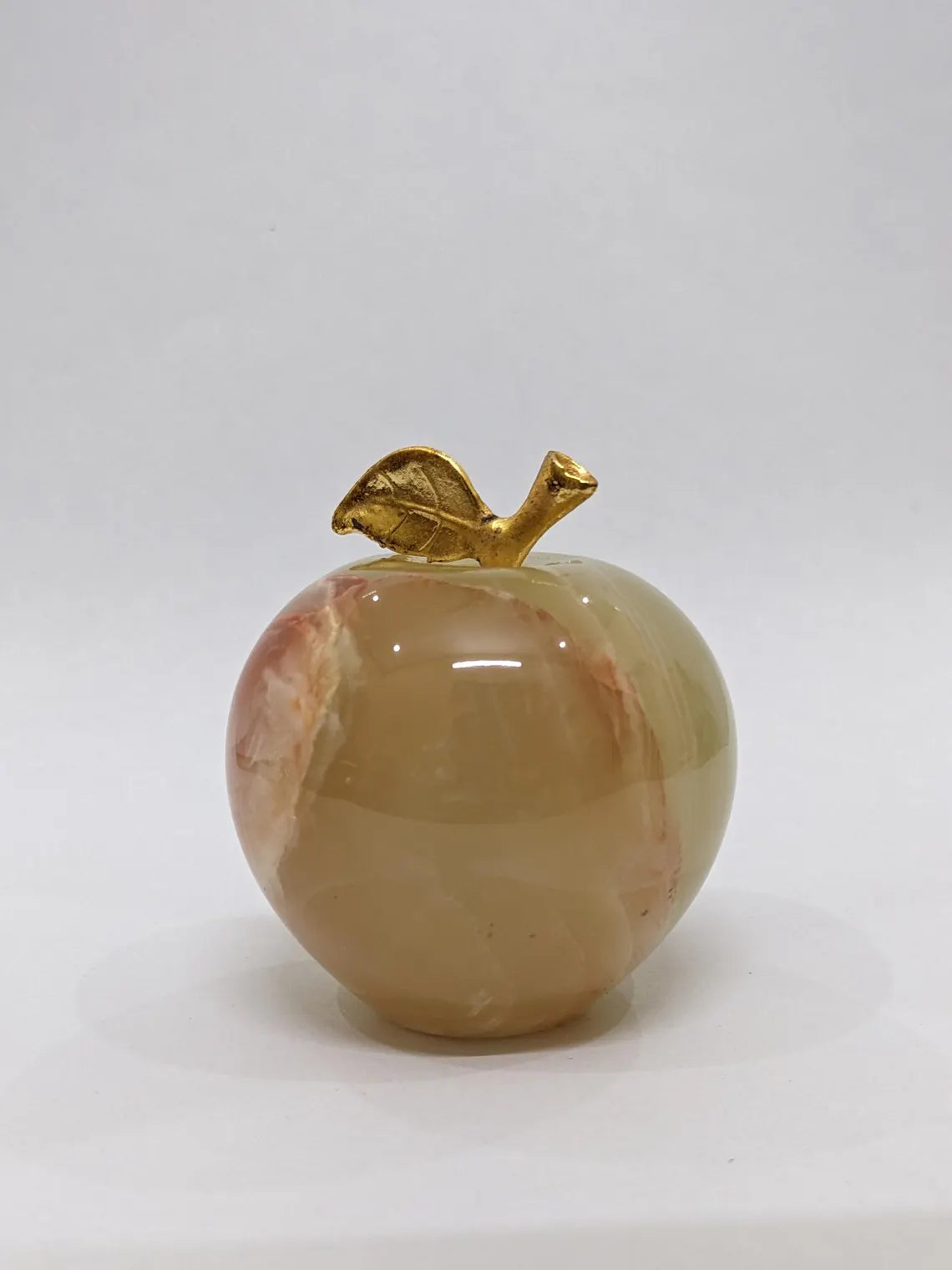 Natural Onyx Apple • Paperweight • Handmade Stone Desk Decor • Greenish Onyx Ornament