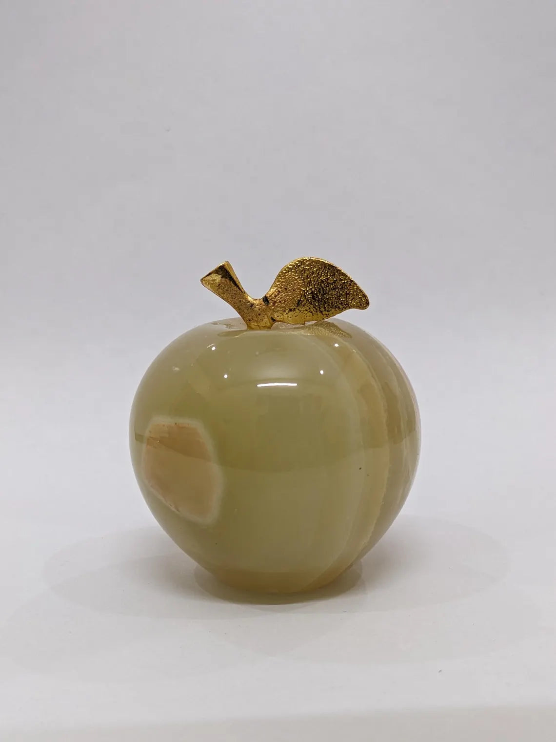 Natural Onyx Apple • Paperweight • Handmade Stone Desk Decor • Greenish Onyx Ornament