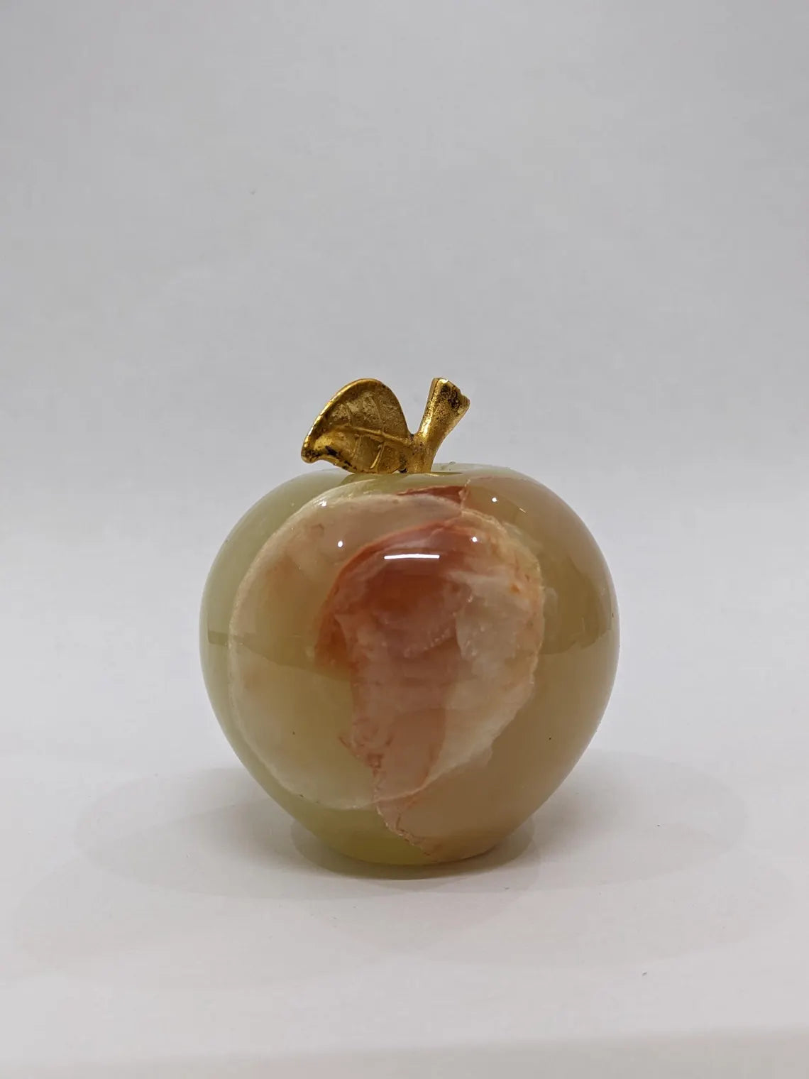 Natural Onyx Apple • Paperweight • Handmade Stone Desk Decor • Greenish Onyx Ornament